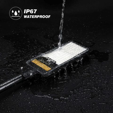 80W Solar Street Light Outdoor Flood Light With 84 LEDs 1600 Lumens 6500K IP67 Dusk To Dawn demonstrating IP67 waterproofing