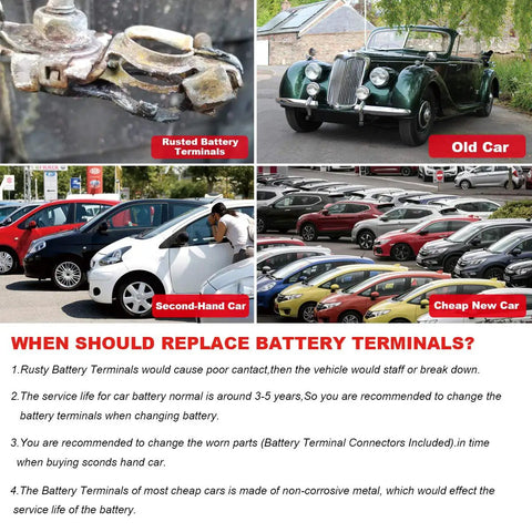 Rusted battery terminals, classic and second-hand cars, cheap new cars; highlights reasons to replace battery terminals.