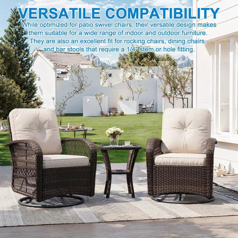 Patio chairs and table requiring 64 Pack Rubber Stem Bumper Glides For 1/4 Inch Mounting Hole Replacement Chair Glides.
