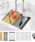Workstation Undermount Kitchen Sink 23x19 Inch Single Bowl 16 Gauge Stainless Steel Handmade with Integrated Ledge and Accessory Kit