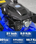 Gas Powered 21 Inch Lawn Mower With 201cc 4 Cycle Engine 3 In 1 Mowing With Bagging Mulching And Side Discharge Easy Start And Adjustable Eight Position Cutting Height For Lawn Yard And Garden Workhorse, top view
