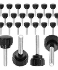 25 Pack M4 X 20mm Threaded Knurled Thumb Screws With Smooth Grip Knobs, carbon steel and plastic, for easy tool adjustments.