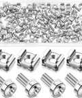Hella Sturdy M6 X 20mm Rack Mount Cage Nuts And Stainless Steel Screws With Flat Washers in organized storage.
