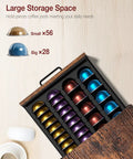 Rustic Brown Coffee Pod Organizer Drawer For Vertuo And Nespresso keeps 28 large or 56 small pods neatly sorted in four columns.