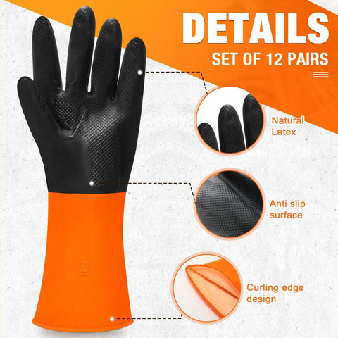 Heavy Duty Chemical Resistant Latex Gloves 12 Pairs Reusable Rubber Work Gear For Acid Oil And Grease Boss Level Industrial Hand Protection Xl Size Hustle Ready, detail showing anti-slip surface.