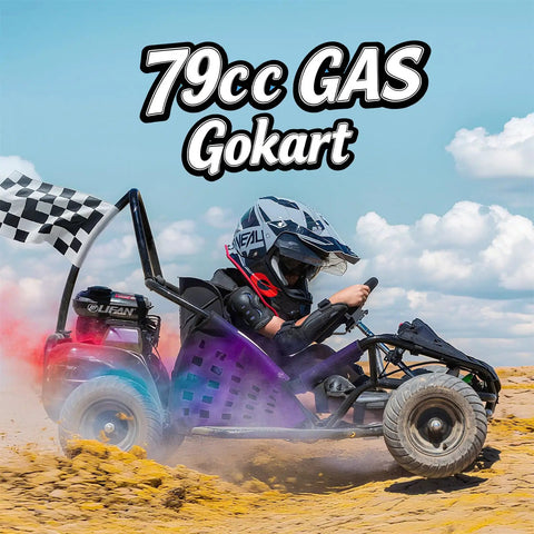 79cc 4 Stroke Gas Go Kart For Kids And Teens With 2.5HP Power, EPA Approved, Black Off Road on dirt track