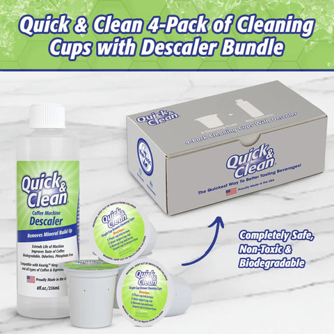 4 Pack Cleaning Cups With Descaler Bundle 2.0 Compatible For Keurig Nespresso Ninja Delonghi product display with box