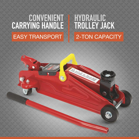 Smooth As Butter Hydraulic Trolley Jack With 2 Ton Load Rating Quick Roll Base Low Profile Body Textured Handle Glides Tight Under Chassis Easy Carry Loop For Garage Car Repair And Auto Pros