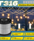 Heavy Duty Stainless Steel Wire Rope Kit 400 Ft Long 1/32 Inch Cable With 100 Aluminum Sleeve Stops for string lights and decor