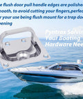 316 Stainless Steel Flush Lifting Handle And Recessed Door Pull With Mounting Screws, shown on a marine background.