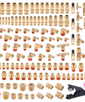 CheeMuii 136pc brass DOT air fittings kit, front view: assorted push-to-connect fittings in 1/8–1/2 in with elbows.