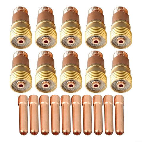Ultimate 20 Piece Tig Welding Consumables Kit With 3/32 Nozzle And Stubby Gas Lens For Wp-17 18 26 Models includes copper nozzles and tips.