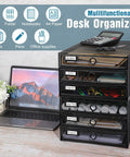 Two Pack Black 3 Tier Wire Mesh Desk Organizer With Drawers Stackable File Sorter And Paper Tray For Home Office setup
