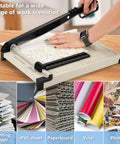 Front view of Ecraft 12-inch Guillotine Paper Cutter with safety guard, metal base, magnetic guide, 15-sheet capacity