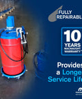 Professional Air Operated Grease Pump For 120 Lb Drums on a rolling cart, featuring a red drum and blue components.