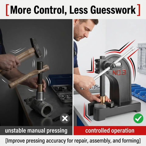 Heavy Duty Cast Iron Manual Shop Press For Button Making And Id Card Punching With Pre Drilled Bench Base And Simple Lever Action Pretty Dang Reliable Workshop Essential