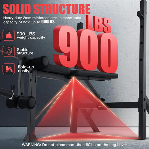 Solid structure of 900 Lb Weight Bench Set With Squat Rack For Home Gym, showing stable design and load capacity.