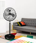 Industrial 20 Inch Drum Fan, Heavy Duty High Velocity Metal Pedestal in living room, adjustable height, 5 stainless blades