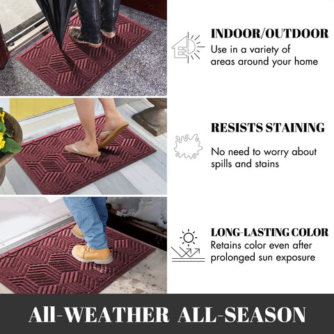 All Season Waterproof Front Door Mat With Drainage Holes For Indoor Outdoor Use Heavy Duty Non Slip Doormat displayed in different settings