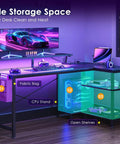 48 Inch Gaming Desk With USB Charging Ports And LED Lights, Reversible L Shaped Corner Desk With Monitor Stand, Black desk setup