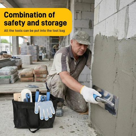 10 Piece Concrete Trowel Tool Set For Masonry Pro Grade Hand Tool Kit in use at construction site