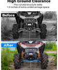 Rear Radius Arms For Polaris RZR XP 1000 2014 To 2023 Beefed Up Ground Clearance And Smoother Off Road Ride Heavy Duty Rear Suspension Arms Improve Obstacle Clearance And Undercarriage Protection, before after 3 in clearance view