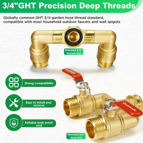360 Degree Rotating Garden Hose Splitter With Independent Valves, 3/4 Inch GHT Brass High Flow Splitter, Heavy Duty Faucet Attachment For Outdoor Yard, Swivel Heads For Easy Hose Management, brass 3/4" GHT ends