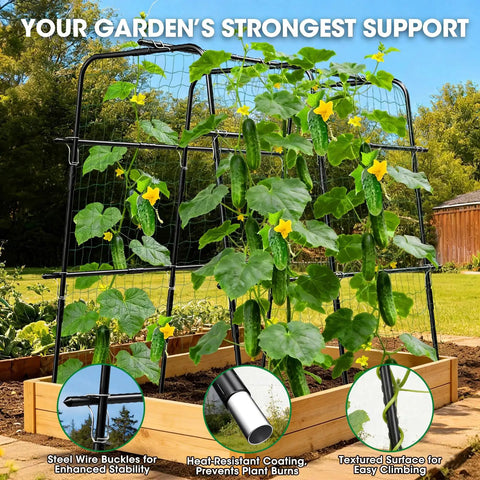 U Shaped Metal Garden Trellis For Climbing Cucumbers And Vines, 47 Inch High And 47 Inch Wide Raised Bed Support With Nylon Netting