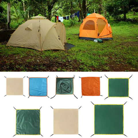 Portable Head Cloth Cover Sun Shelter Tarp in multiple colors and tents set up in wooded area for outdoors hiking and camping