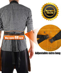 Back view of person wearing Heavy Duty Leather Welding Apron, Flame and Spark Resistant Bib showing adjustable extra long belt
