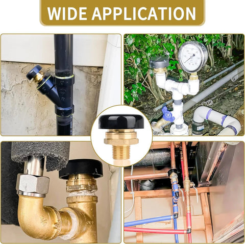 NBPLUS 1/2 in brass vacuum relief valve with black cap; low-profile vac breaker for Watts LFN36-M1, shown installed.
