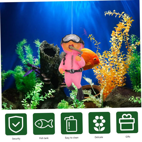 Two Pack Floating Diver Ornaments For Aquariums in fish tank, pink scuba diver figurine amidst colorful plants