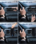 Bat Wings Car Phone Holder With Universal Air Vent Mount And Mechanical Wing Design For Ultra Stable Hands Free Phone Access On The Road in use positioning phone.