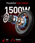 16 Inch Fat Tire Electric Bike For Adults And Teens With Peak 1500W Power, highlighting the motor and wheel design