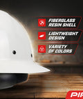 Fiberglass Full Brim Hard Hat Pro Grade With Wheel Ratchet 8 Point Suspension ANSI ISEA Z89.1 Type 1 Class G 2200V white
