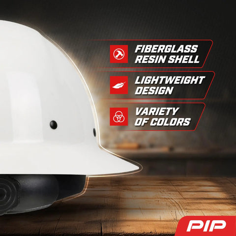 Fiberglass Full Brim Hard Hat Pro Grade With Wheel Ratchet 8 Point Suspension ANSI ISEA Z89.1 Type 1 Class G 2200V white