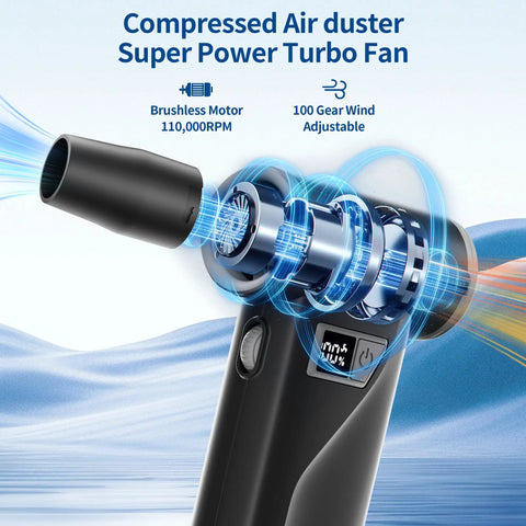 Rechargeable Electric Air Duster With 110000 RPM Brushless Motor And 50m/s Wind Speed, 100-Speed Adjustable, cordless design