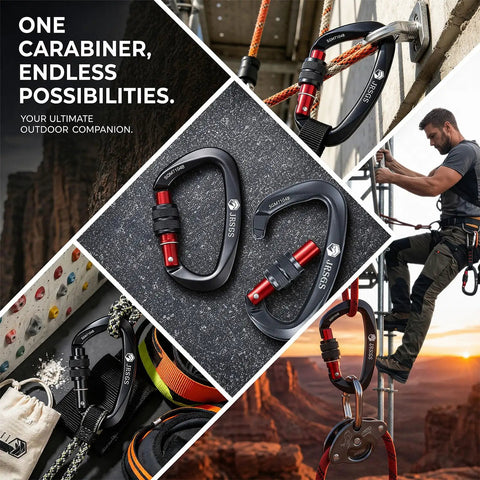 Beefy 25kN Locking Climbing Carabiner UIAA Certified Heavy Duty Large Size used in climbing and outdoor activities.
