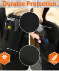 Rugged Vertical Scanner Holster with Metal Belt Clip in use, showcasing handheld barcode scanner storage in 1680D polyester pouch.