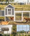 82 Inch Wooden Chicken Coop For 2 To 3 Hens Backyard Hen House With Nesting Box, showing metal latches and wire mesh for predator resistance.
