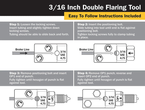 Titan 3/16-inch double flaring tool with step-by-step instruction diagrams showing brake line setup