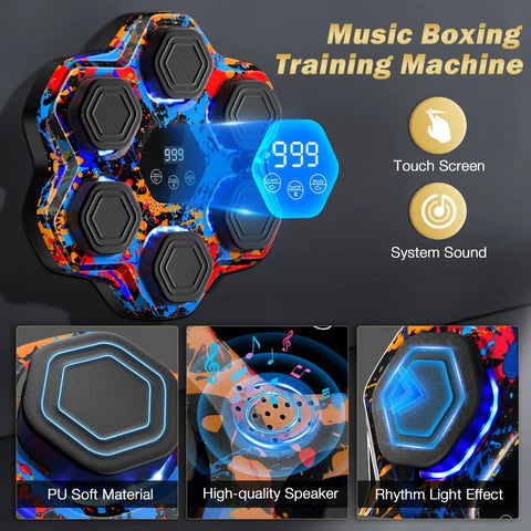 Music Boxing Training Machine with LED display, PU soft material, high-quality speaker, rhythm light effect.