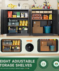 Heavy Duty Metal Storage Cabinet With Locking Doors 2 Door Steel Locker With Adjustable Shelves Rustproof Powder Coated Black