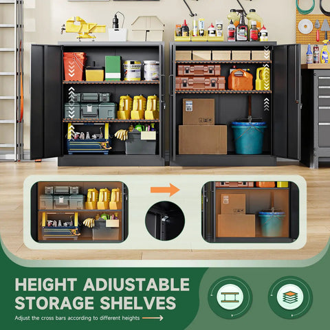 Heavy Duty Metal Storage Cabinet With Locking Doors 2 Door Steel Locker With Adjustable Shelves Rustproof Powder Coated Black