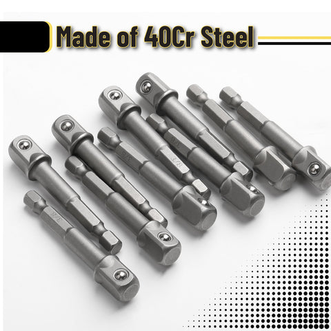 10-Piece Heavy Duty Impact Socket Adapter Set For Drills, 40Cr Steel, 3/8 inch square to 1/4 inch hex shank adapters, high torque