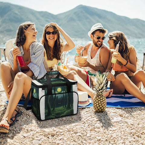 Large 30L Insulated Picnic Backpack Tote Cooler Bag Waterproof and Leakproof on beach with group, keeps food fresh, drinks cold.