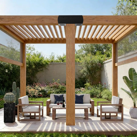 Outdoor pergola with wood posts connected by 2 Pack 4 By 4 3 Way T Shaped Pergola Brackets Metal Wood Post Connector For Pergola And Outdoor Structures Heavy Duty Kit Built To Last With Durable Steel Construction And Easy Installation Perfect For Patio Deck Garden DIY Projects.