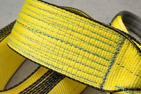 Close-up of Full Size Winch Extension Strap Four Inch By Thirty Foot Polyester Webbing With Reinforced Eyelets Tough Built To Last