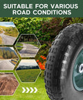 13 Inch Solid Flat Free Wheel With 4.00-6 Tire Airless Rubber Wheel For Wheelbarrows Wagons Hand Trucks Trolleys Garden Suitable for Various Road Conditions