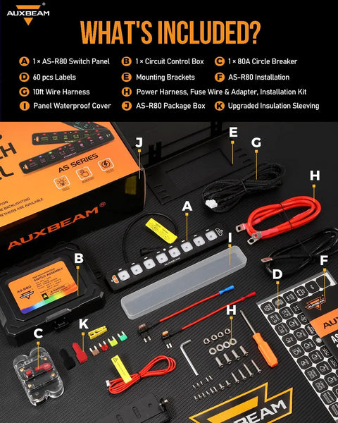 Image of 8 Gang Slim Switch Panel With RGB Backlit LED For Truck Offroad Car And Boat AS R80 set with components and labels